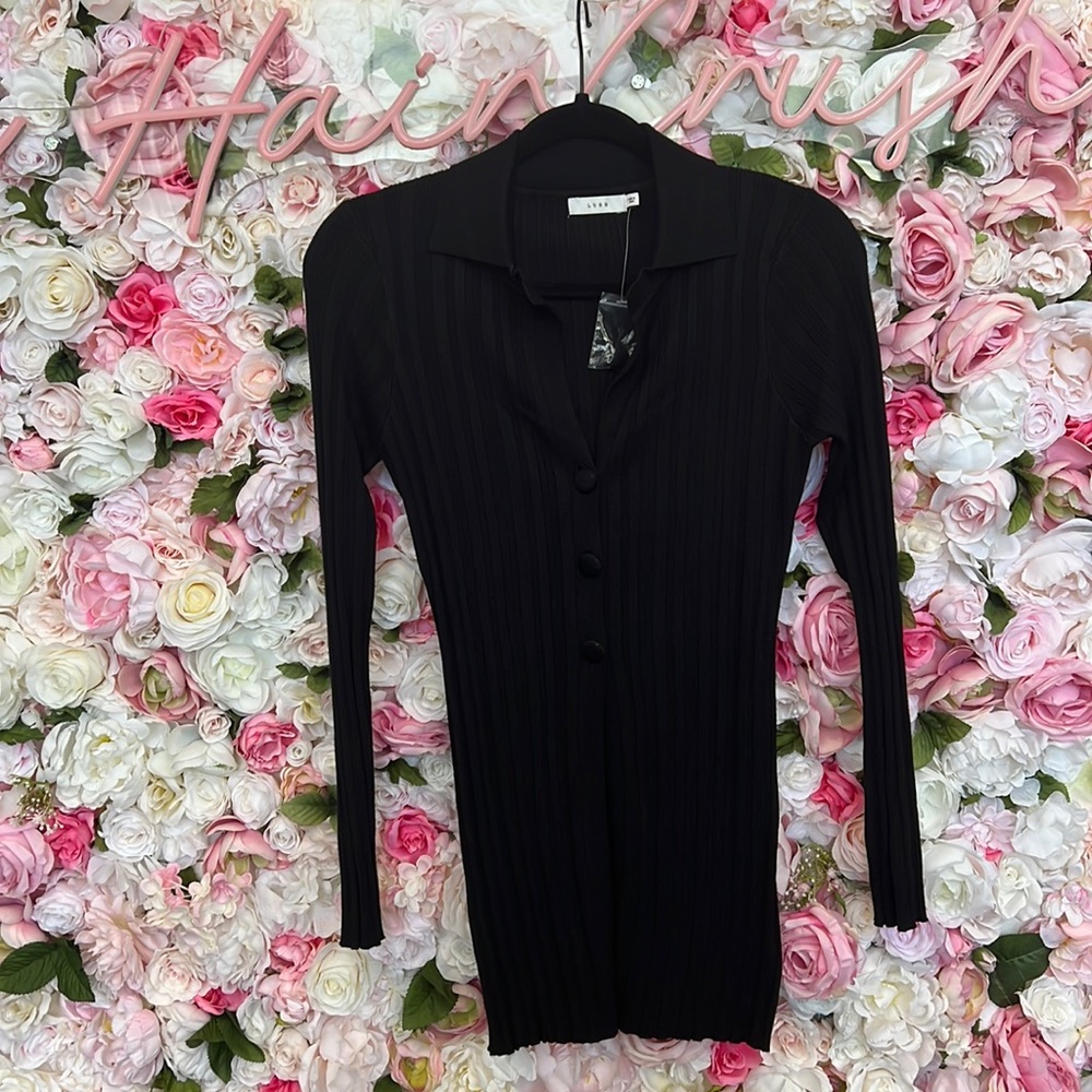 Lush black ribbed too long sleeve